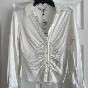 White satin Zara button down shirt